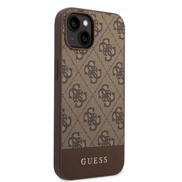 Guess iPhone 14 Plus Deksel Bottom Stripe Metal Logo Brun