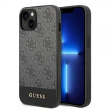 Guess iPhone 14 Plus Deksel Bottom Stripe Metal Logo Grå