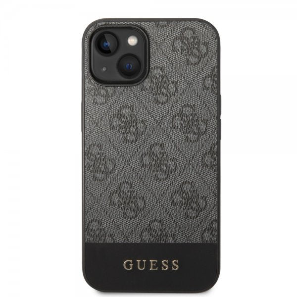Guess iPhone 14 Plus Deksel Bottom Stripe Metal Logo Grå