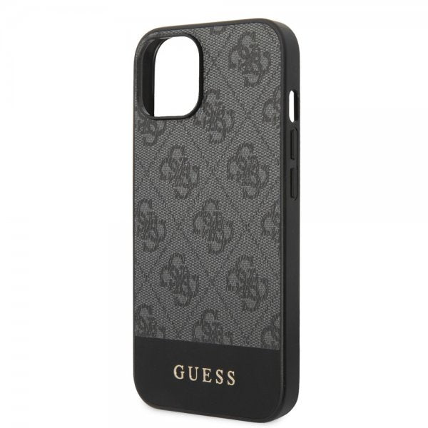 Guess iPhone 14 Plus Deksel Bottom Stripe Metal Logo Grå
