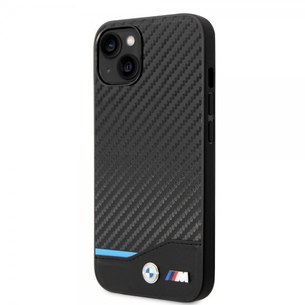 BMW iPhone 14 Plus Deksel Carbon Effect Printed Logo Svart