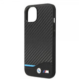 BMW iPhone 14 Plus Deksel Carbon Effect Printed Logo Svart