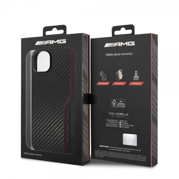AMG iPhone 14 Plus Deksel Carbon Effect Stamped Logo Svart