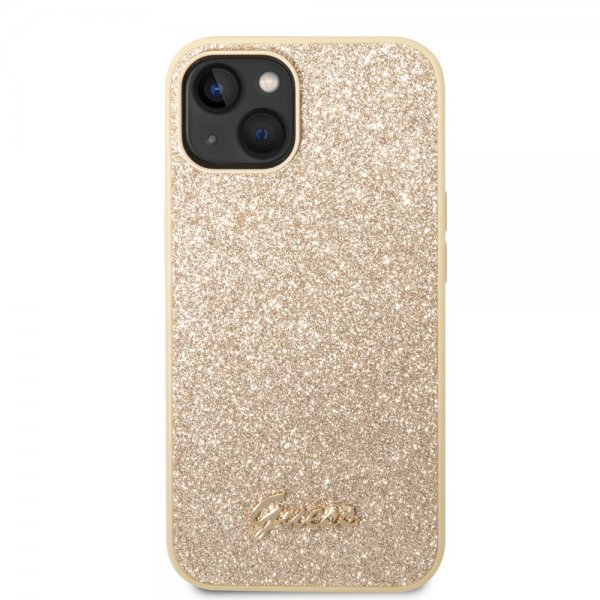 Guess iPhone 14 Plus Deksel Glitter Flakes Metal Logo Gull