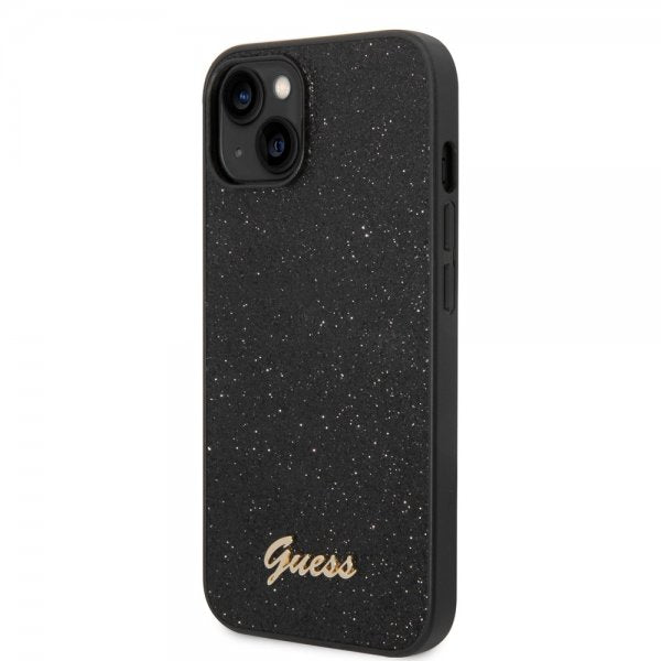 Guess iPhone 14 Plus Deksel Glitter Flakes Metal Logo Svart