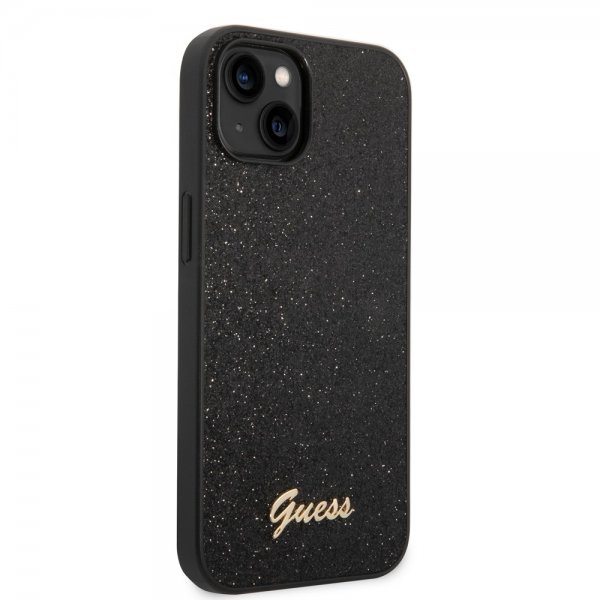 Guess iPhone 14 Plus Deksel Glitter Flakes Metal Logo Svart