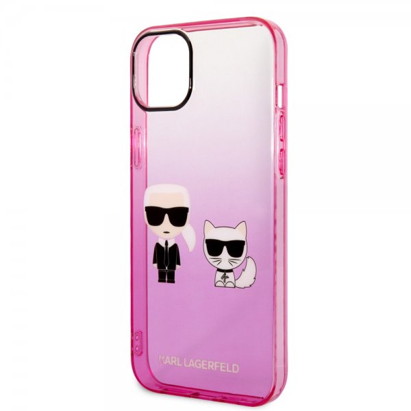 Karl Lagerfeld iPhone 14 Plus Deksel Karl & Choupette Gradient Rosa