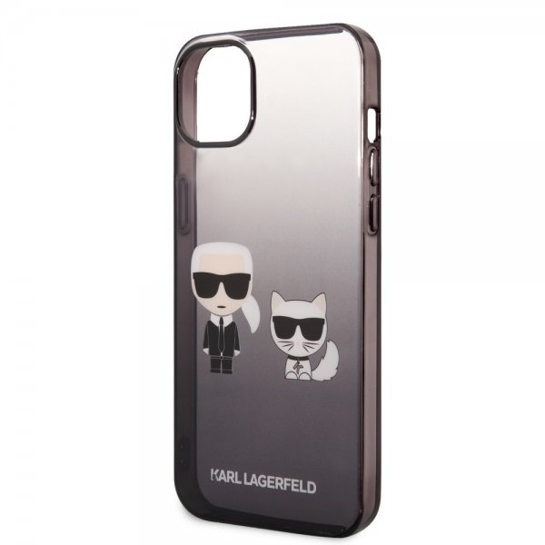 Karl Lagerfeld iPhone 14 Plus Deksel Karl & Choupette Gradient Svart
