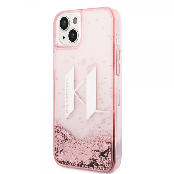 Karl Lagerfeld iPhone 14 Plus Deksel Liquid Glitter Big Logo Rosa