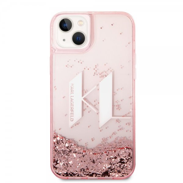 Karl Lagerfeld iPhone 14 Plus Deksel Liquid Glitter Big Logo Rosa