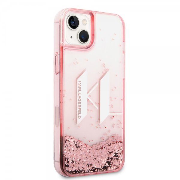 Karl Lagerfeld iPhone 14 Plus Deksel Liquid Glitter Big Logo Rosa
