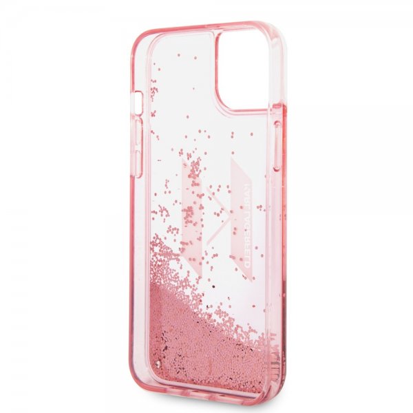 Karl Lagerfeld iPhone 14 Plus Deksel Liquid Glitter Big Logo Rosa