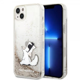 Karl Lagerfeld iPhone 14 Plus Deksel Liquid Glitter Choupette Gull