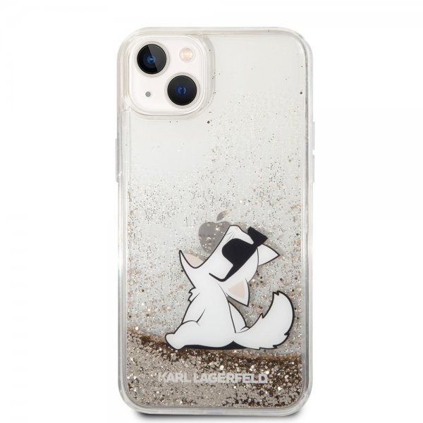 Karl Lagerfeld iPhone 14 Plus Deksel Liquid Glitter Choupette Gull