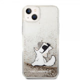 Karl Lagerfeld iPhone 14 Plus Deksel Liquid Glitter Choupette Gull