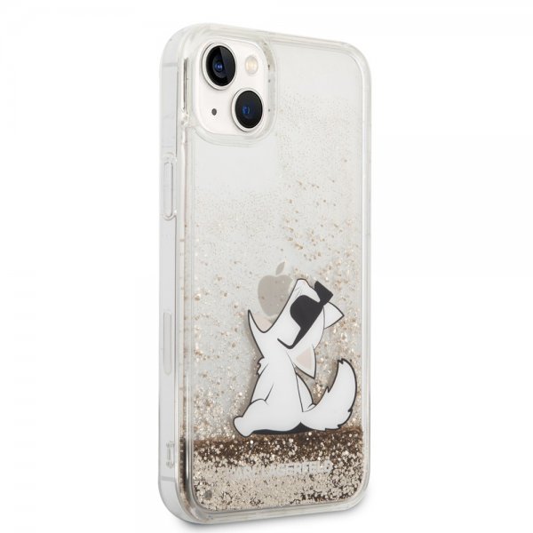 Karl Lagerfeld iPhone 14 Plus Deksel Liquid Glitter Choupette Gull
