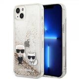 Karl Lagerfeld iPhone 14 Plus Deksel Liquid Glitter Karl & Choupette Gull