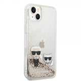 Karl Lagerfeld iPhone 14 Plus Deksel Liquid Glitter Karl & Choupette Gull