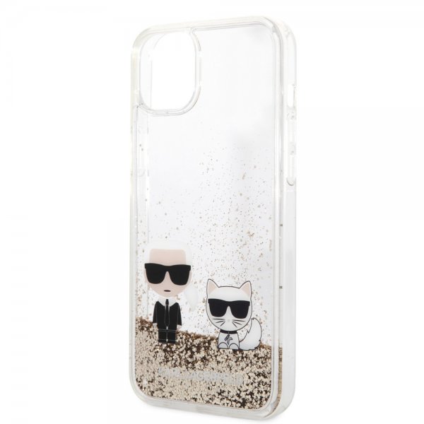 Karl Lagerfeld iPhone 14 Plus Deksel Liquid Glitter Karl & Choupette Gull