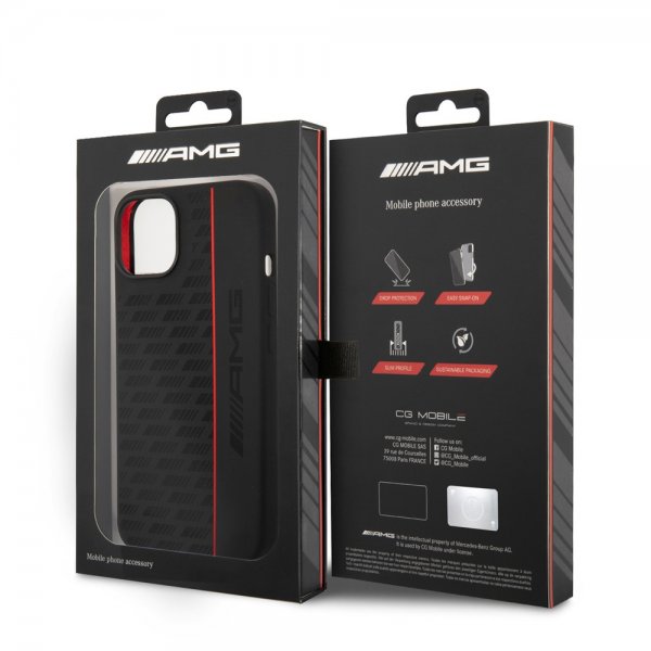 AMG iPhone 14 Plus Deksel Liquid Silicone Carbon Pattern Svart
