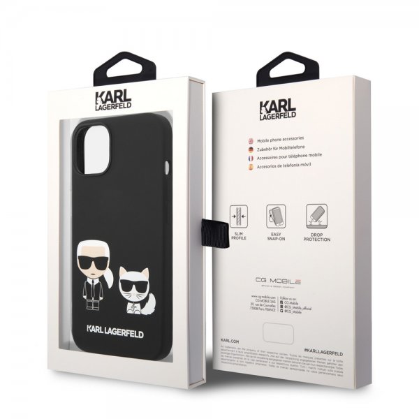 Karl Lagerfeld iPhone 14 Plus Deksel Liquid Silicone Karl & Choupette Svart