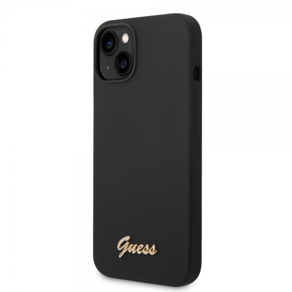Guess iPhone 14 Plus Deksel Liquid Silicone Metal Logo Svart
