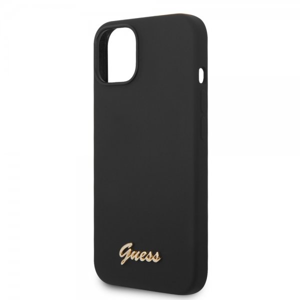 Guess iPhone 14 Plus Deksel Liquid Silicone Metal Logo Svart