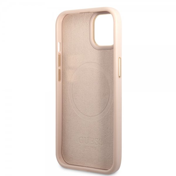 Guess iPhone 14 Plus Deksel Metal Plate Logo MagSafe Rosa