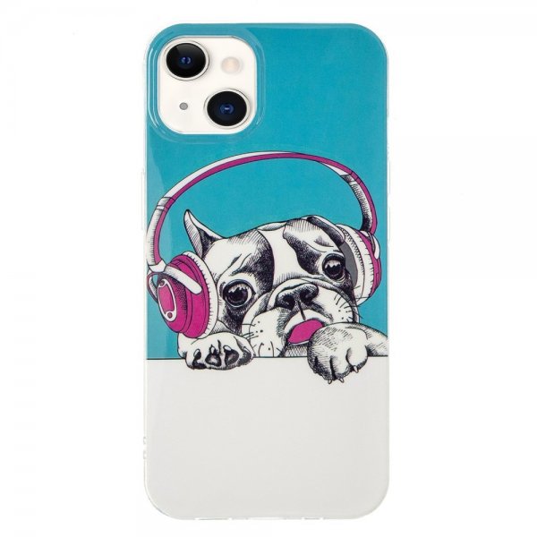 iPhone 14 Plus Deksel Motiv Hund med Hodetelefoner