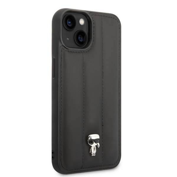 Karl Lagerfeld iPhone 14 Plus Deksel Quilted Nylon Puffy Case Ikonik Pin Svart