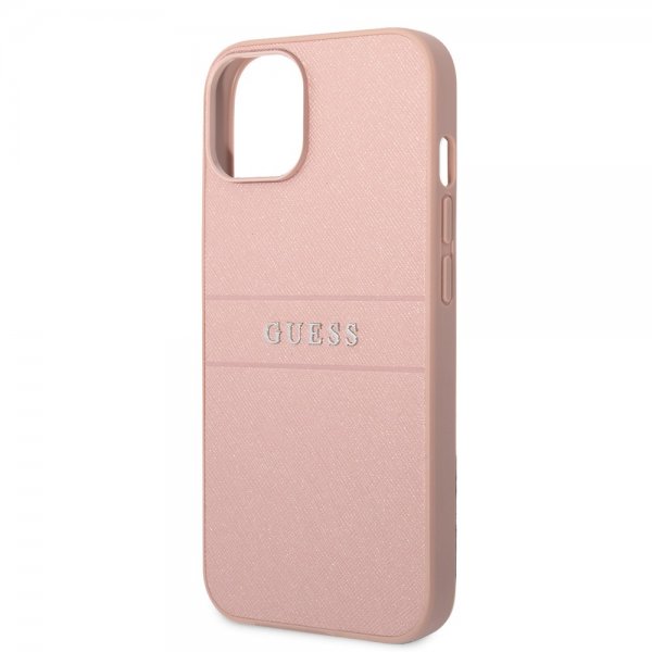 Guess iPhone 14 Plus Deksel Saffiano Metal Logo Stripes Rosa