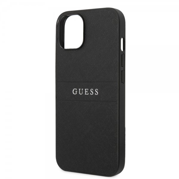 Guess iPhone 14 Plus Deksel Saffiano Metal Logo Stripes Svart
