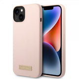 Guess iPhone 14 Plus Deksel Silicone Metal Plate MagSafe Rosa