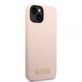 Guess iPhone 14 Plus Deksel Silicone Metal Plate MagSafe Rosa