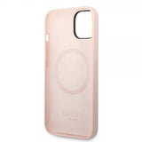 Guess iPhone 14 Plus Deksel Silicone Metal Plate MagSafe Rosa