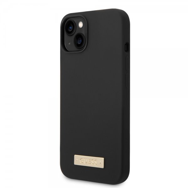 Guess iPhone 14 Plus Deksel Silicone Metal Plate MagSafe Svart