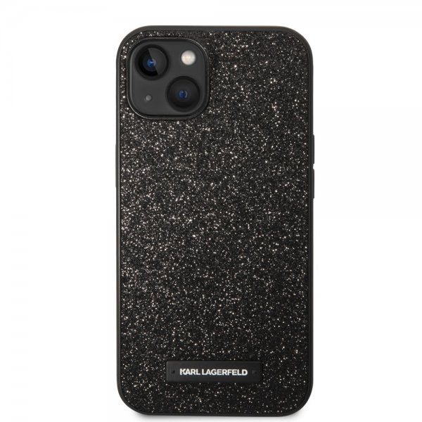 Karl Lagerfeld iPhone 14 Plus Deksel Solid Glitter Plaque Logo Svart