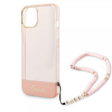 Guess iPhone 14 Plus Deksel Translucent with Strap Rosa