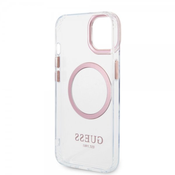 Guess iPhone 14 Plus Deksel Transparent MagSafe Rosa Transparent