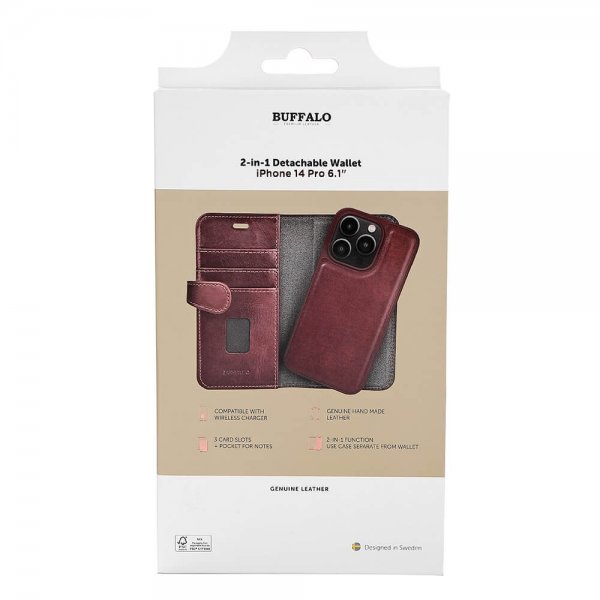 Buffalo iPhone 14 Pro Etui 2-in-1 Detachable Wallet Brun