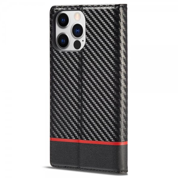Lc.Imeeke iPhone 14 Pro Etui Karbonfibertekstur Rød Stripe Horizontal