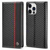 Lc.Imeeke iPhone 14 Pro Etui Karbonfibertekstur Rød Stripe Vertical