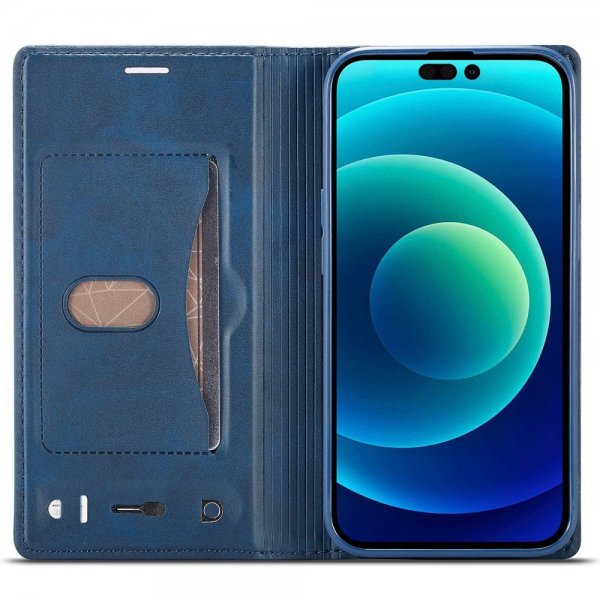 Lc.Imeeke iPhone 14 Pro Etui Kortlomme Utside Blå