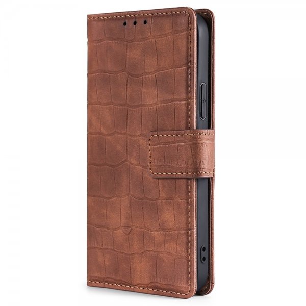 iPhone 14 Pro Etui Krokodillemønster Brun