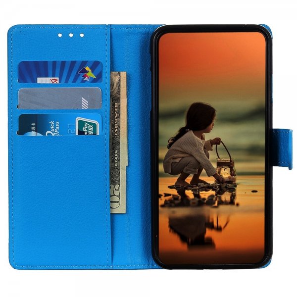 iPhone 14 Pro Etui Litchi Blå