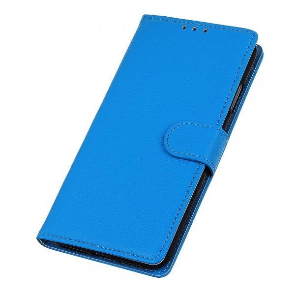 iPhone 14 Pro Etui Litchi Blå