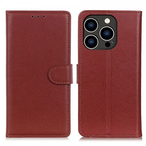 iPhone 14 Pro Etui Litchi Brun