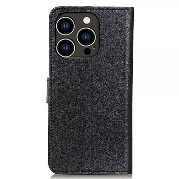 iPhone 14 Pro Etui Litchi Svart