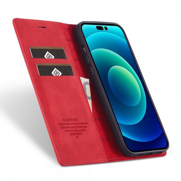 Lc.Imeeke iPhone 14 Pro Etui med Kortlomme flipp Rød