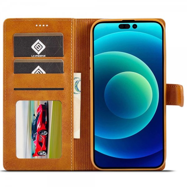 Lc.Imeeke iPhone 14 Pro Etui med Kortlomme stativfunksjon Lysebrun